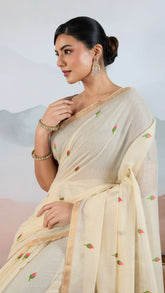 Pearl White Handloom Cotton Silk Saree